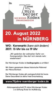 Gedenkveranstaltung: Nie wieder Zwangsmedizin! 75 Jahre Nürnberger Kodex – am 20. August 2022