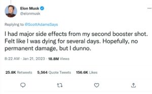 Elon Musk über seinen 2. mRNA-Booster: „Ich fühlte mich mehrere Tage lang, als würde ich sterben. Hoffentlich keine bleibenden Schäden“