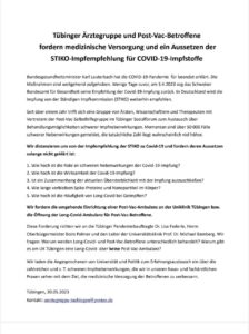 Impfgeschädigte und Tübinger Ärztegruppe fordern die Aussetzung der STIKO-Impfempfehlung